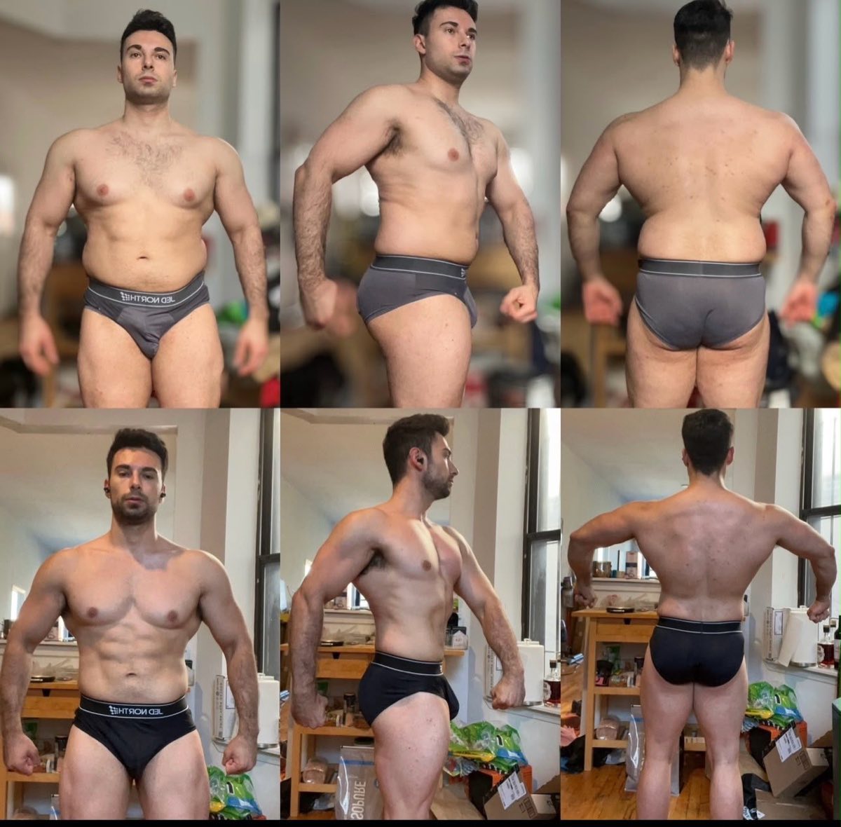 Client body transformation — before and after from the front, side and back